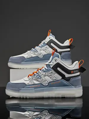 Men's Fashionable Lace up Front Mid Top Sneakers, 1 Pair  Lightweight Breathable Comfortable Sports Running Shoes for Daily W...