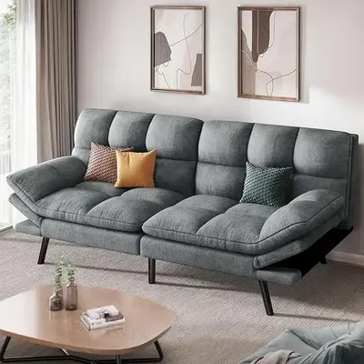 DWVO 70″ Convertible Futon Sofa Bed, Cat-Scratch-Proof Fabric Futon Couch with Adjustable Backrest and Armrest, Modern Love...