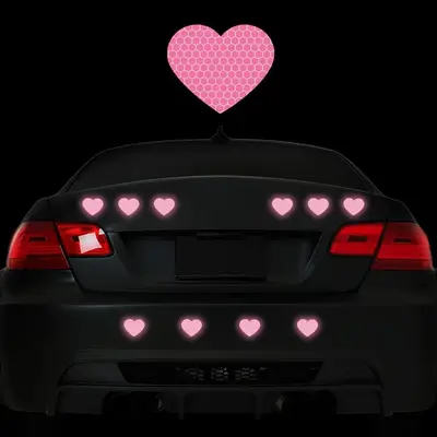 Heart Shaped Reflective Sticker, 10pcs/set Car Bumper Window Sticker, Night Visibility Safety Warning Sticker, Car Decoration...