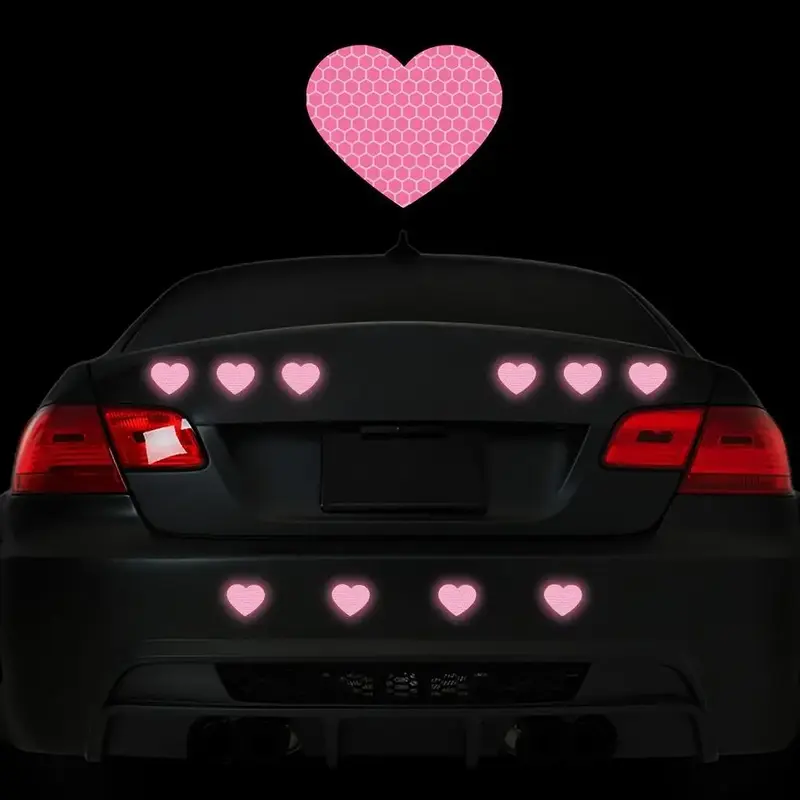 Heart Shaped Reflective Sticker, 10pcs/set Car Bumper Window Sticker, Night Visibility Safety Warning Sticker, Car Decoration...