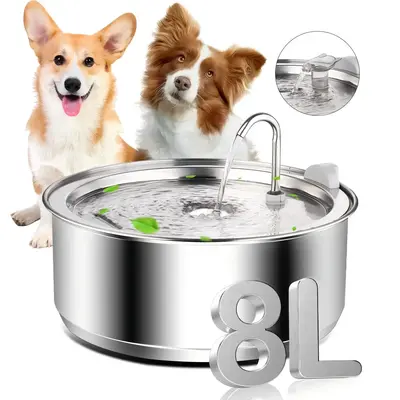 3/4/8L Stainless Steel Pet Water Fountain, Large Capacity Dog Water Fountain, Automatic Filtering Cat Water Fountain, Suitabl...