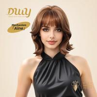 Aine C-DWY Short-length Tea Brown Flip Bob with Bangs Glueless Synthetic Wig for Women 12 Inches