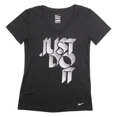 NIKE Dri-Fit Womens T-Shirt Black V-Neck S