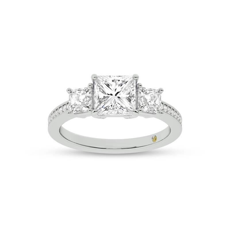 Pisa Pavé Set Princess Cut Three Stone Lab Diamond Engagement Ring | 14K White Gold 5 1/4 CT. TW.