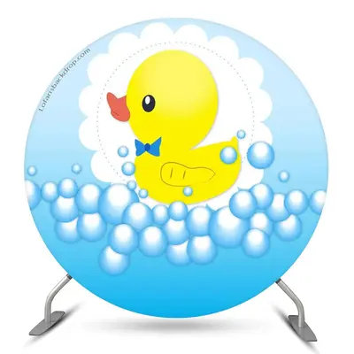 Aperturee Little Yellow Duck Bubble Blue Round Backdrop Kit | Custom Circle Backdrop Birthday | Round Backdrop Fabric Cover |...
