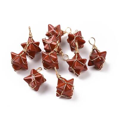 Natural Red Jasper Copper Wire Wrapped Pendants