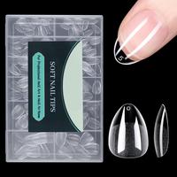 Extra Short Almond Nail Tips kit, 12 Sizes Fake Nails Soft Gel X Nail Tips, Full Cover Pre-Shaped Matte Clear Press on Nail f...