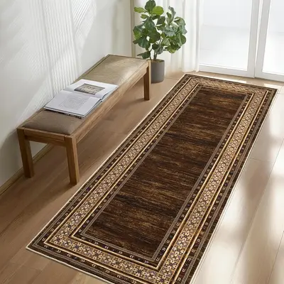 Garvee Bordered Red-Brown 2x6 Vintage Washable Kitchen Runner Rug, Solid Border Design, Non-Slip Low Pile Neutral Carpet for ...