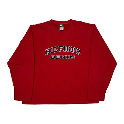 Hilfiger Denim Spellout Sweatshirt - 2XL Red Cotton Blend
