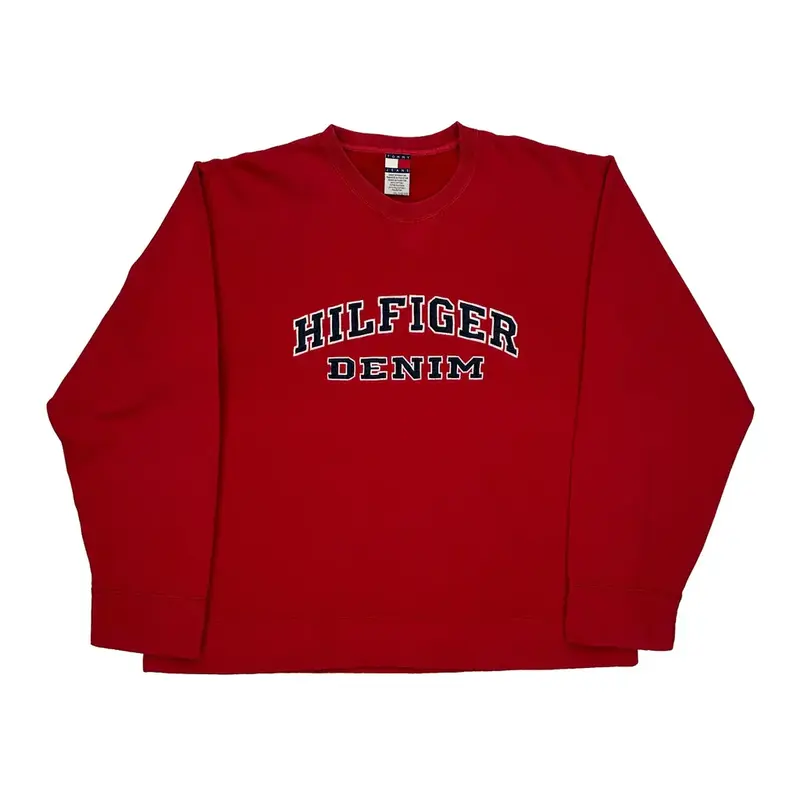 Hilfiger Denim Spellout Sweatshirt - 2XL Red Cotton Blend
