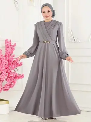 Women's Fashion Casual Plain Round Neck Loose Fit Belted Long Dress, Stylish Ladies' Clothing for Daily Wear & Special Occasi...