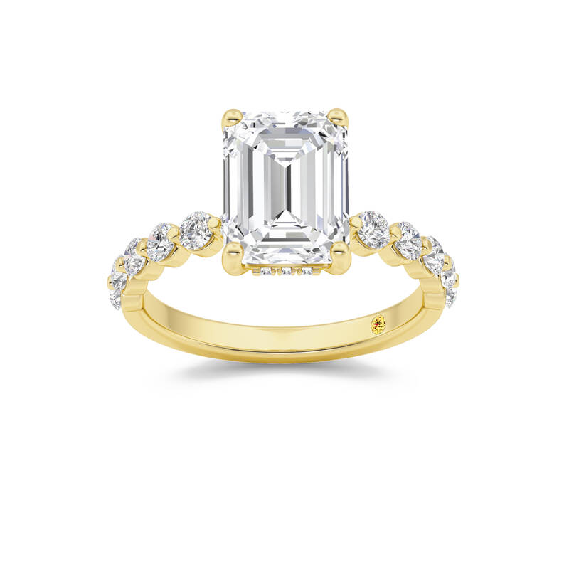 Frost Shared Prong Emerald Cut Lab Grown Diamond Engagement Ring | Yellow Gold 1 1/2 - 4 3/4 CT. TW.