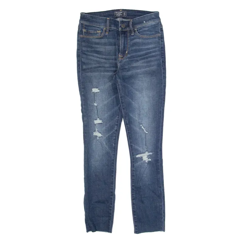 ABERCROMBIE & FITCH Distressed Womens Jeans Blue Slim Skinny Stone Wash W24 L24