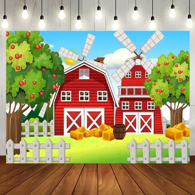 Red House Farm Apple Trees Grass Birthday Backdrop - Aperturee
