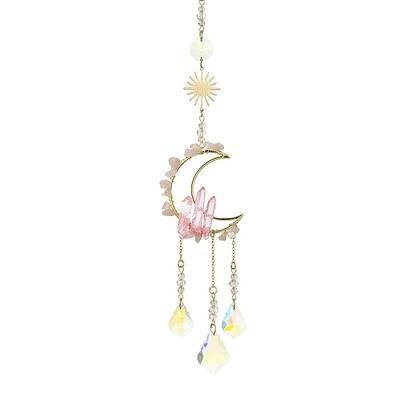 Natural Rose Quartz & Glass Pendants Decoration