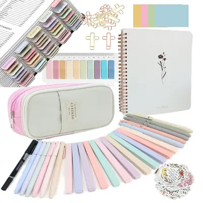 Bible Study Supplies Journaling Kit with Tabs and Highlighter, 1 Set Including Notebook & Pen Case & Stationery, Bible Annota...