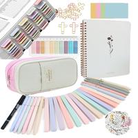 Pastel Color Bible Study Planner Supplies Journaling Kit with Tabs and Highlighter, 1 Set Including Notebook & Pen Case & Sta...