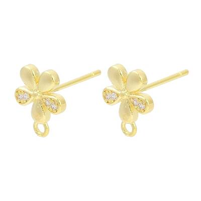 Brass Micro Pave Clear Cubic Zirconia Stud Earring Findings