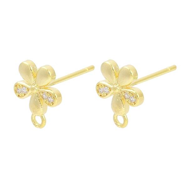 Brass Micro Pave Clear Cubic Zirconia Stud Earring Findings