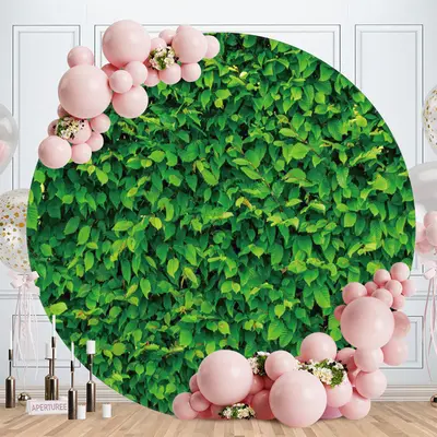 Aperturee Round Green Leaves Birthday Backdrop For Party