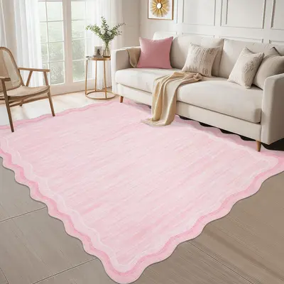 Garvee Scalloped Rug 5x7 Modern Solid Color Living Room Carpet, Non-Slip Contemporary Floor Rug, Machine Washable Low Pile In...