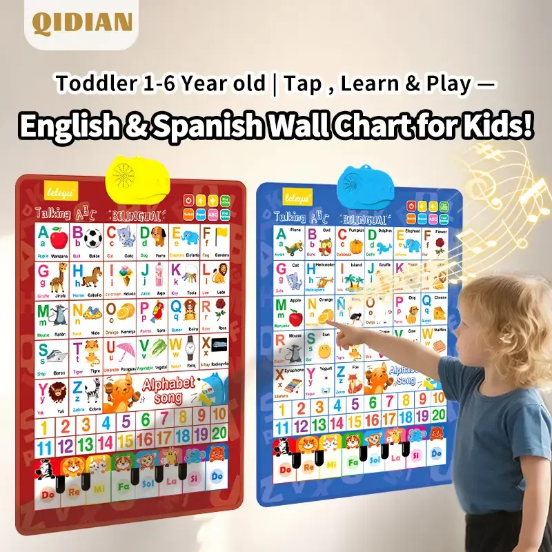 Bilingual Talking Wall Chart for Kids – English & Spanish Learning Poster with Songs, ABCs, Numbers, Animal words & Piano �...