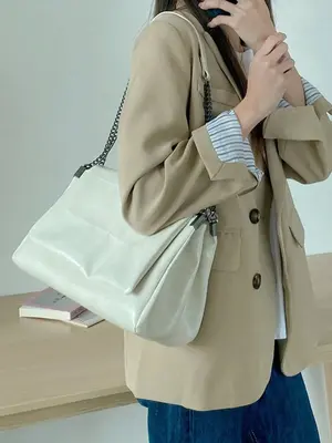 Women's Fashion Chain Strap Tote Bag, Solid Color Large Capacity Shoulder Bag For Teen Girl, Women, College Student, Rookies ...