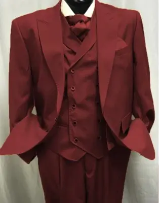 Men Burgundy Classic Fit Suit - Pleated Pants - Athletic Fit Suits - Executive Cut Suit