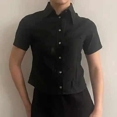 Alberta Ferretti Short Sleeve Shirt - Small Black Cotton Blend