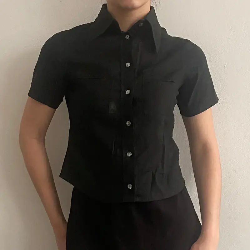 Alberta Ferretti Short Sleeve Shirt - Small Black Cotton Blend