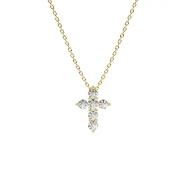 10K Gold Tiny Diamond Cross Pendant Necklace