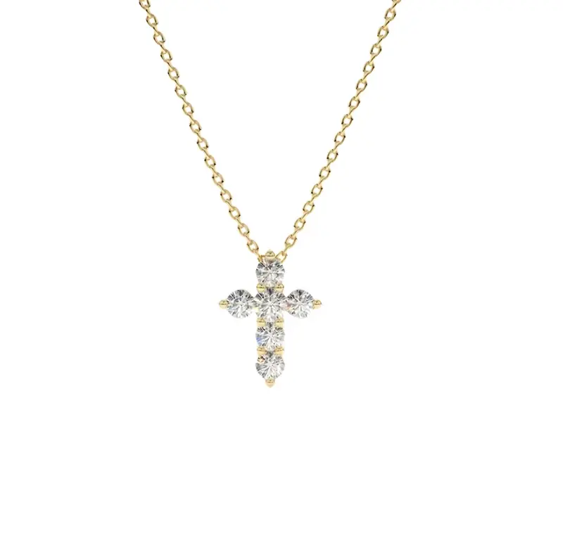 10K Gold Tiny Diamond Cross Pendant Necklace