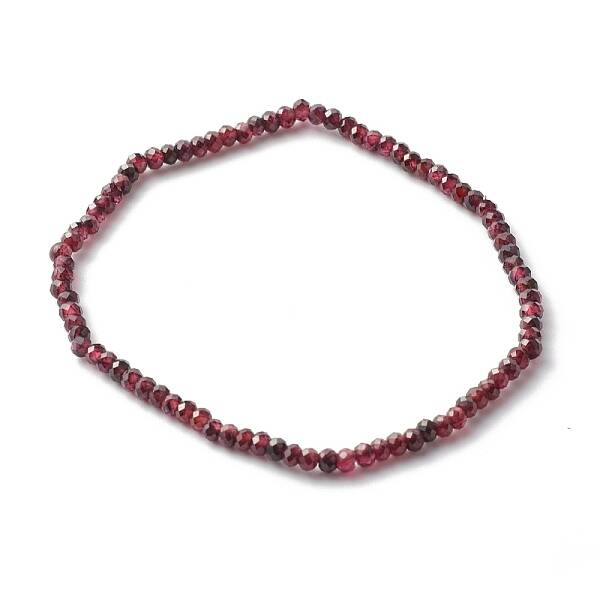 Faceted Rondelle Natural Garnet Beads Stretch Bracelets