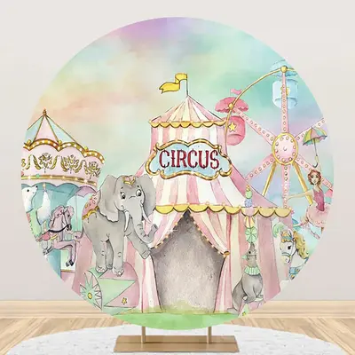 Circus Carousel Animals Tent Round Birthday Backdrop - Aperturee