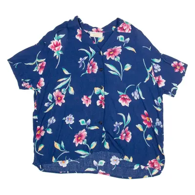 JACLYN SMITH Petite Womens Printed Shirt Blue Collared Floral L