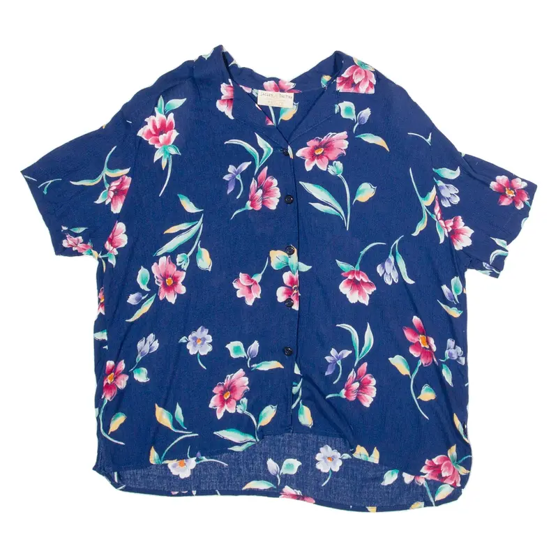 JACLYN SMITH Petite Womens Printed Shirt Blue Collared Floral L
