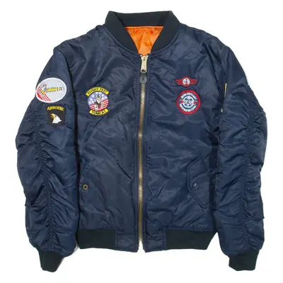 FOSTEX GARMENTS INC MA-1 Insulated Boys Flight Jacket Blue Nylon USA 12Y