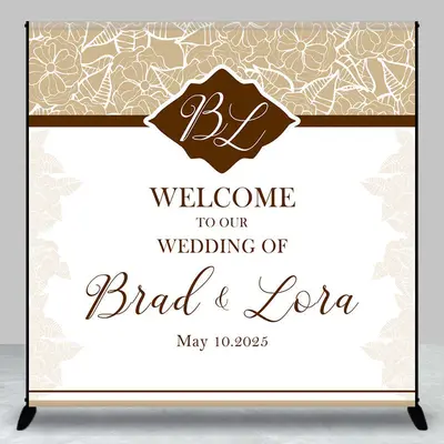 Beige White Floral Custom Name Bridal Shower Backdrop - Aperturee