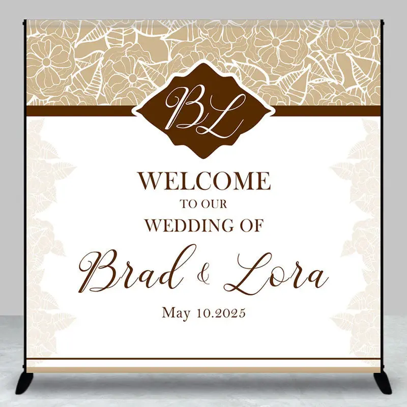 Beige White Floral Custom Name Bridal Shower Backdrop - Aperturee
