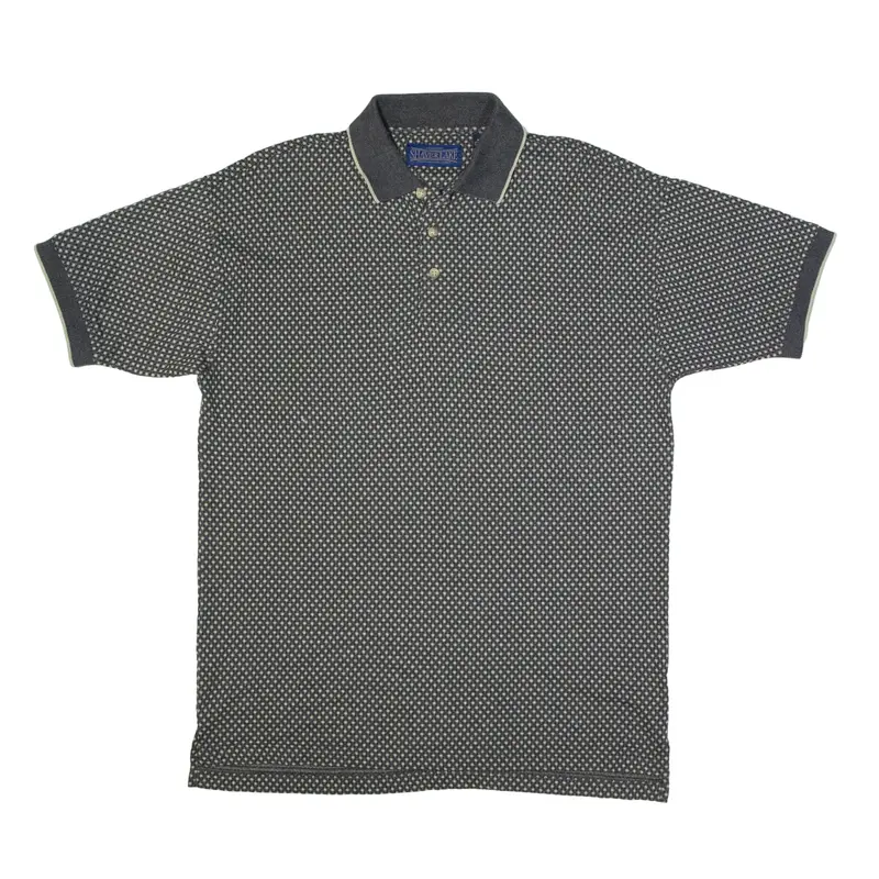 SHAVER LAKE Polo Shirt Grey Check Short Sleeve Mens M