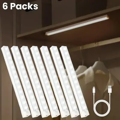 USB Rechargeable Motion-Sensor Night Light, 6 Counts Wireless LED Night Light, LED Lights for Bedroom, Multi-purpose LED Lamp...