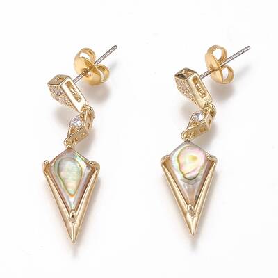 Brass Micro Pave Clear Cubic Zirconia Dangle Stud Earrings