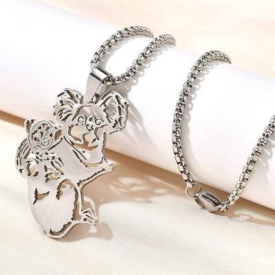 304 Stainless Steel Laser Cut Mother and Baby Koala Pendant Box Chain Necklaces for Women Men