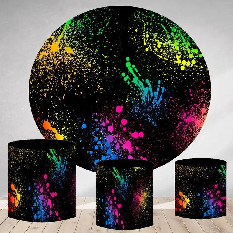 Aperturee Colorful Graffiti Black Round Birthday Party Backdrop | Circle Background For Party | Round Party Backdrop | Birthd...