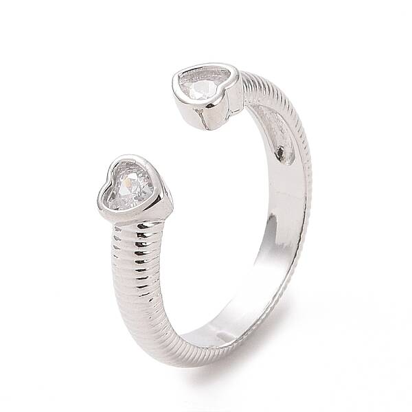 Clear Cubic Zirconia Double Heart Open Cuff Ring
