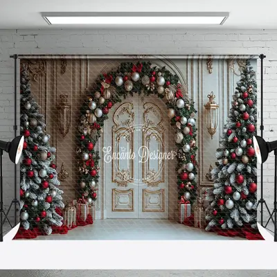 Aperturee White Golden Luxury Door Christmas Vibe Backdrop | Christmas Photo Booth Backdrop | Xmas Backdrop | Christmas Backg...