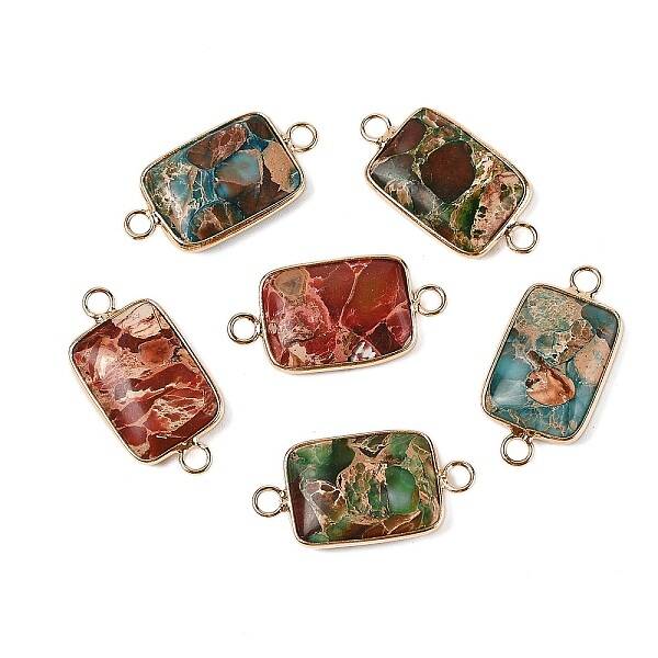 Brass Pave Natural Imperial Jasper Connector Charms