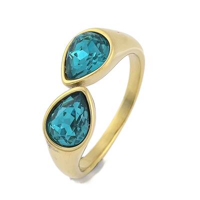 Ion Plating(IP) 304 Stainless Steel Rhinestone Teardrop Cuff Open for Women