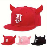 Unisex Gothic P Letter Embroidered Horns Hip Hop Hat Turning Hat Outdoor Sport Adjustable Sunscreen Leisure Hat Spring Autumn...