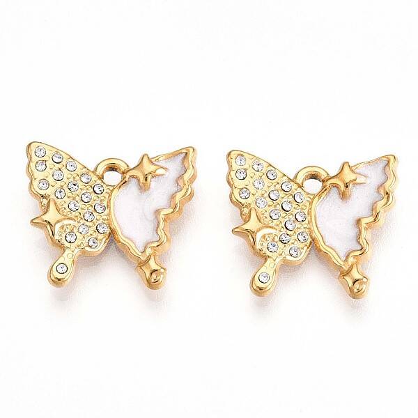Ion Plating(IP) 304 Stainless Steel Enamel Rhinestone Pendants